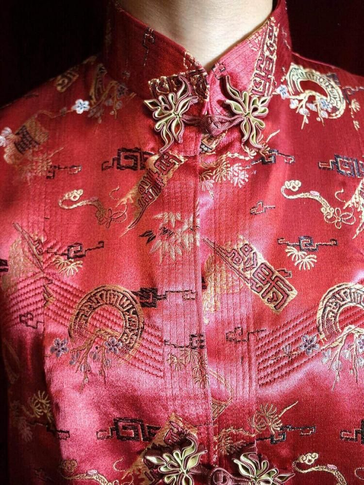 Oriental Red Jacquard Yoke Design China Jacket
