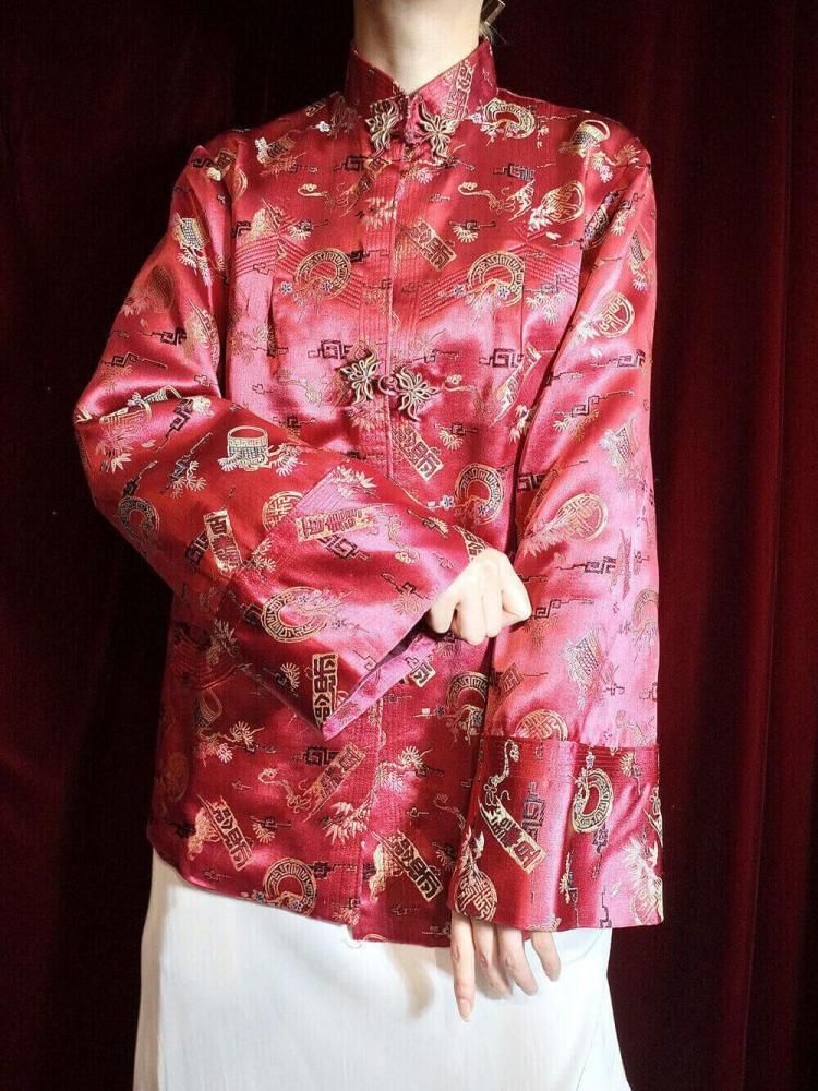 Oriental Red Jacquard Yoke Design China Jacket