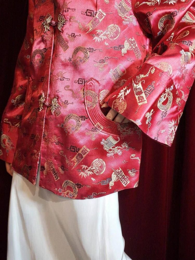 Oriental Red Jacquard Yoke Design China Jacket