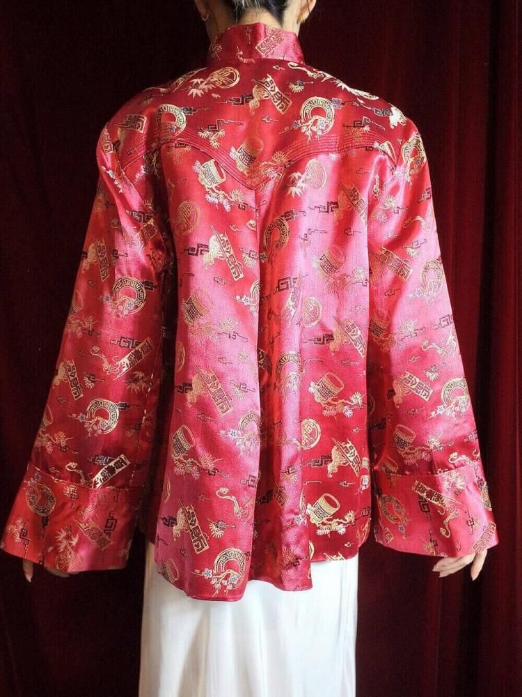 Oriental Red Jacquard Yoke Design China Jacket