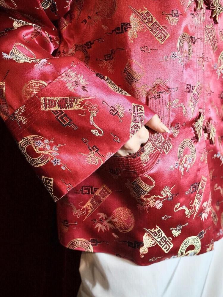 Oriental Red Jacquard Yoke Design China Jacket