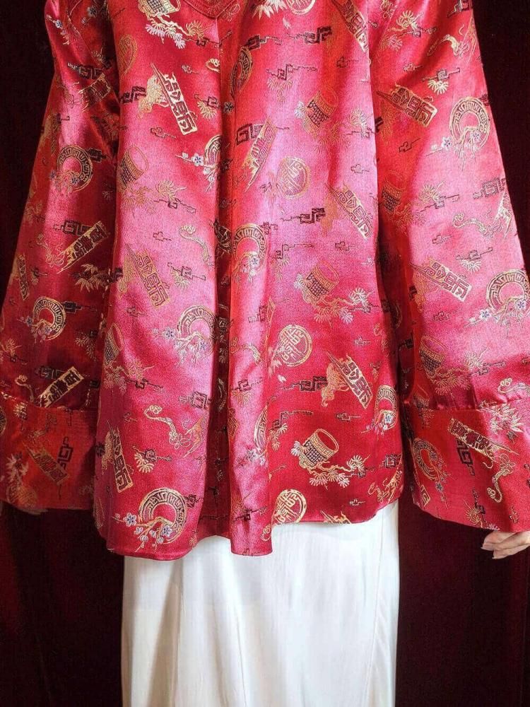 Oriental Red Jacquard Yoke Design China Jacket