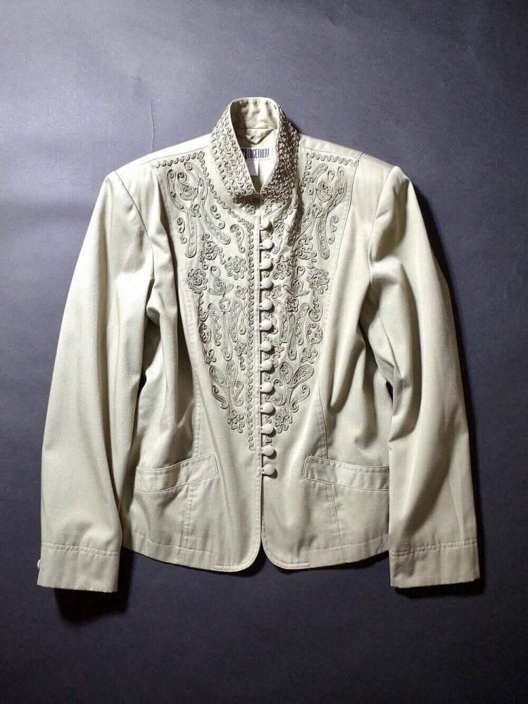 Code Embroidery Mao Collar Jacket