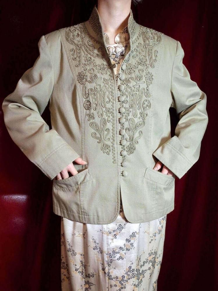 Code Embroidery Mao Collar Jacket