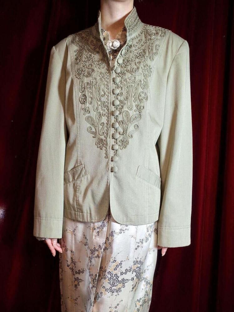 Code Embroidery Mao Collar Jacket
