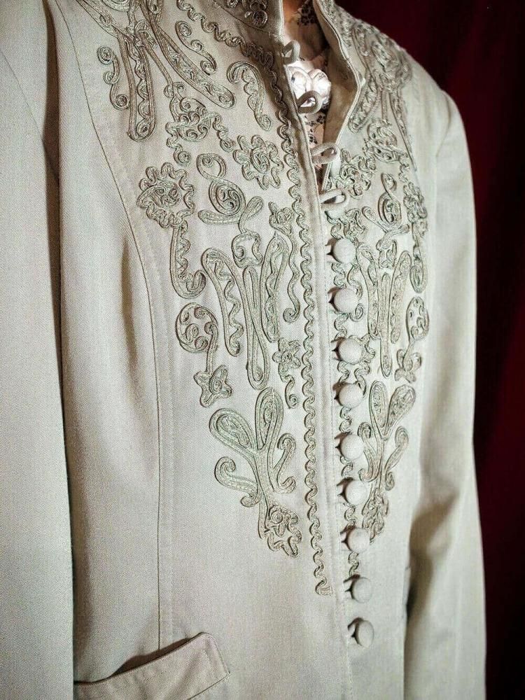 Code Embroidery Mao Collar Jacket