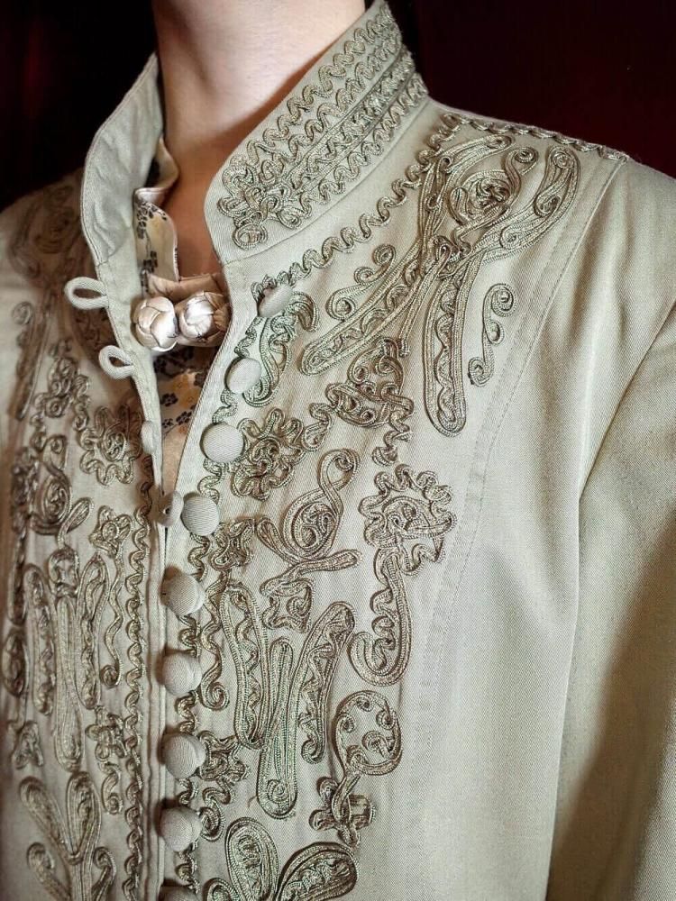 Code Embroidery Mao Collar Jacket