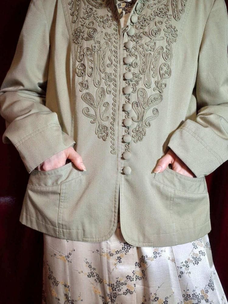 Code Embroidery Mao Collar Jacket