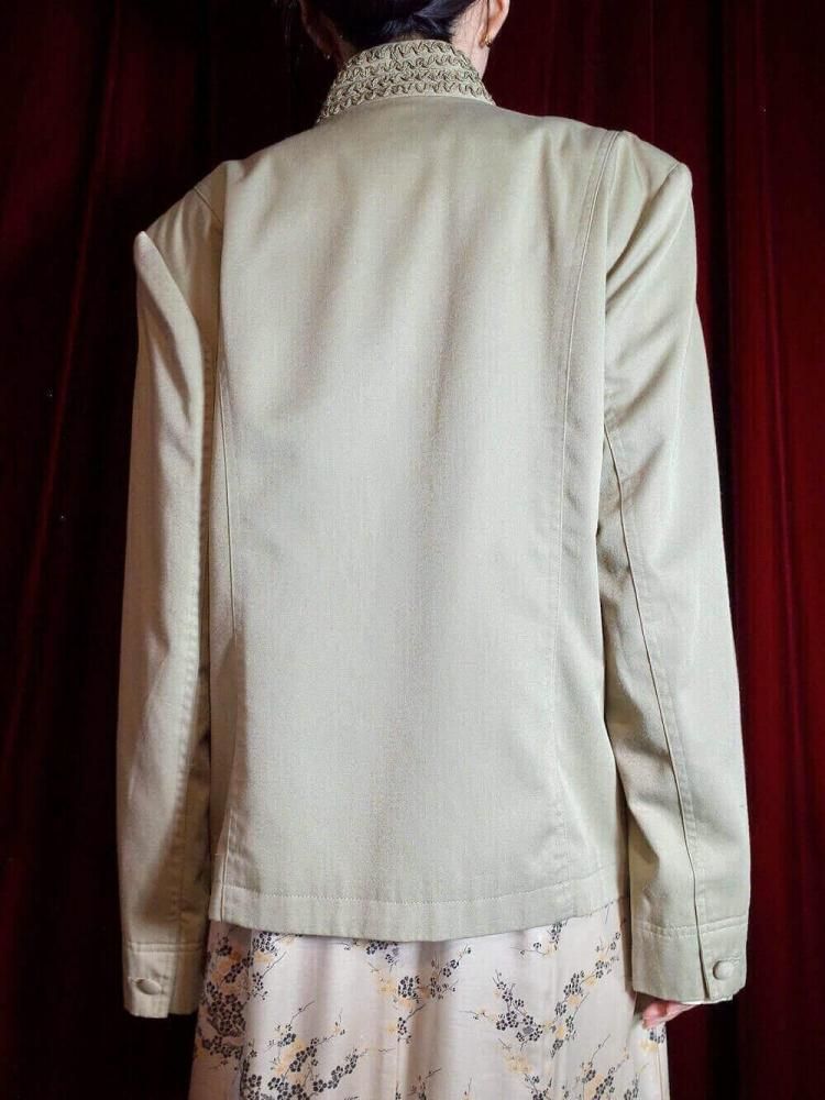 Code Embroidery Mao Collar Jacket