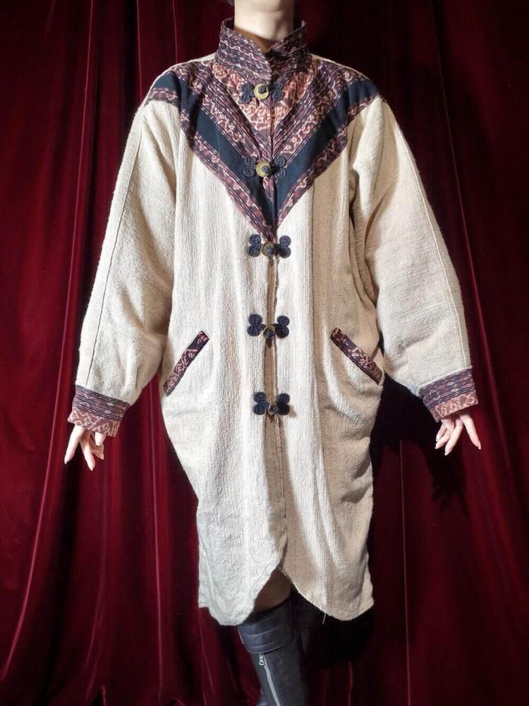 IKAT Handmade Dolman Cocoon Coat / Mao Collar & Coin Buttons