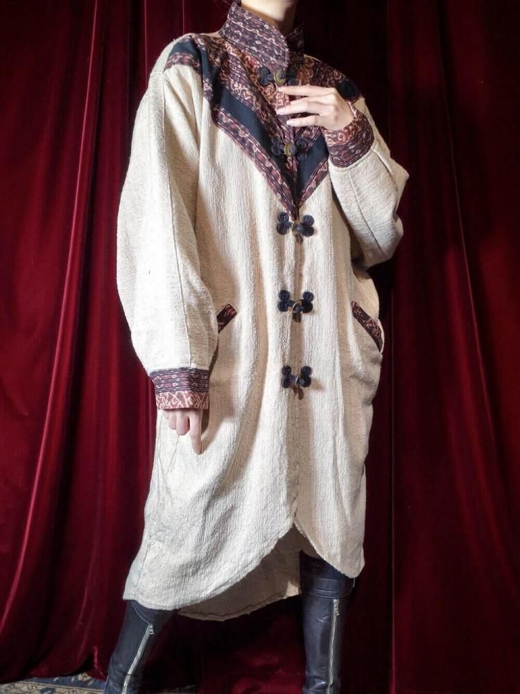 IKAT Handmade Dolman Cocoon Coat / Mao Collar & Coin Buttons