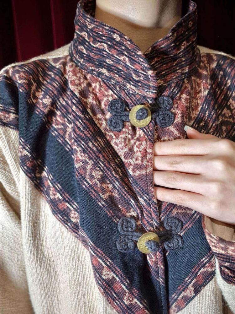 IKAT Handmade Dolman Cocoon Coat / Mao Collar & Coin Buttons