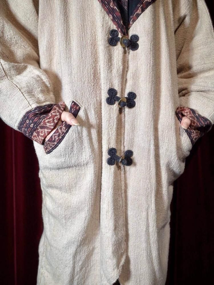 IKAT Handmade Dolman Cocoon Coat / Mao Collar & Coin Buttons