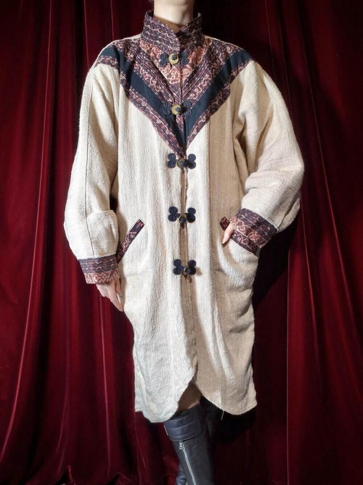 IKAT Handmade Dolman Cocoon Coat / Mao Collar & Coin Buttons
