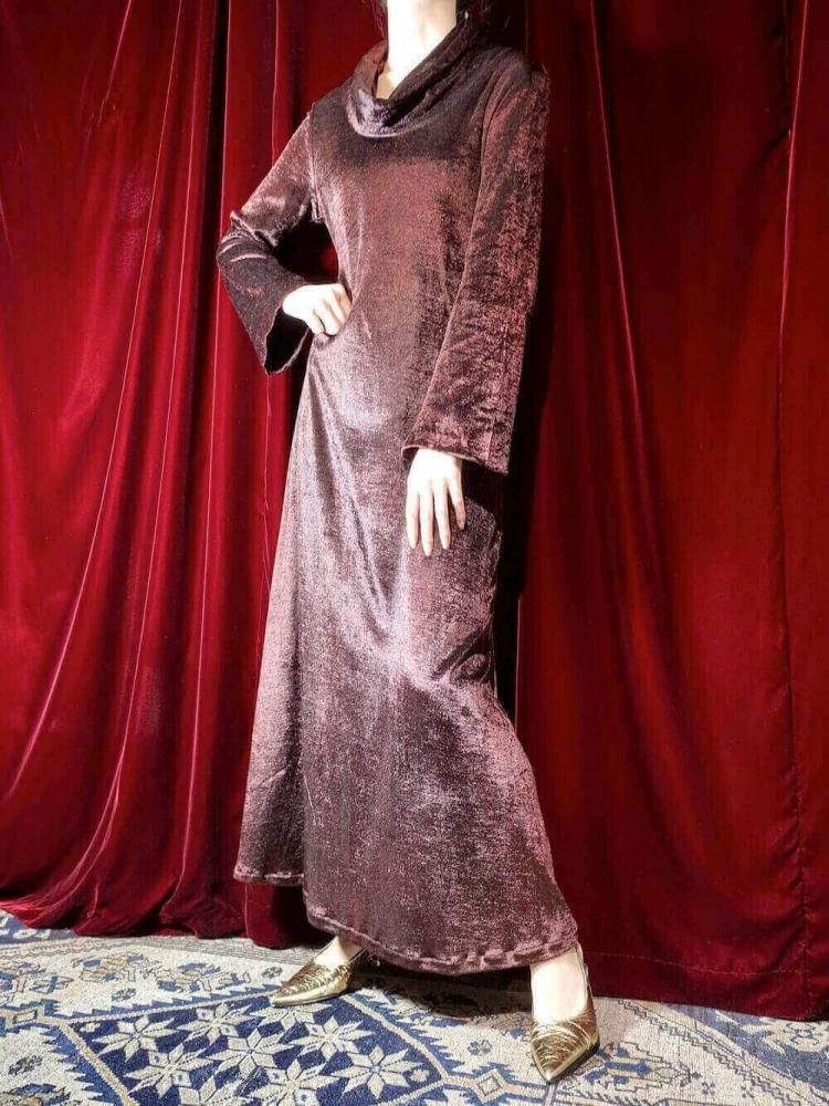 Brown Velvet Off Turtle Neck Dress