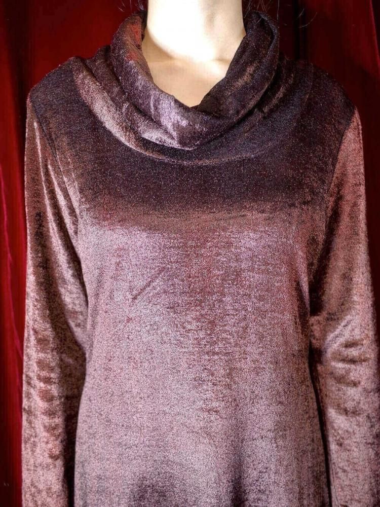Brown Velvet Off Turtle Neck Dress