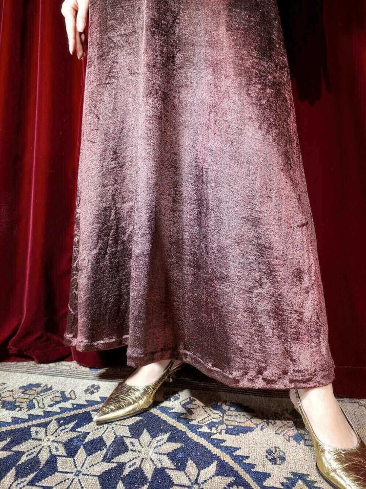 Brown Velvet Off Turtle Neck Dress
