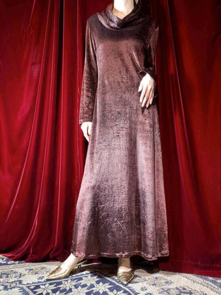 Brown Velvet Off Turtle Neck Dress