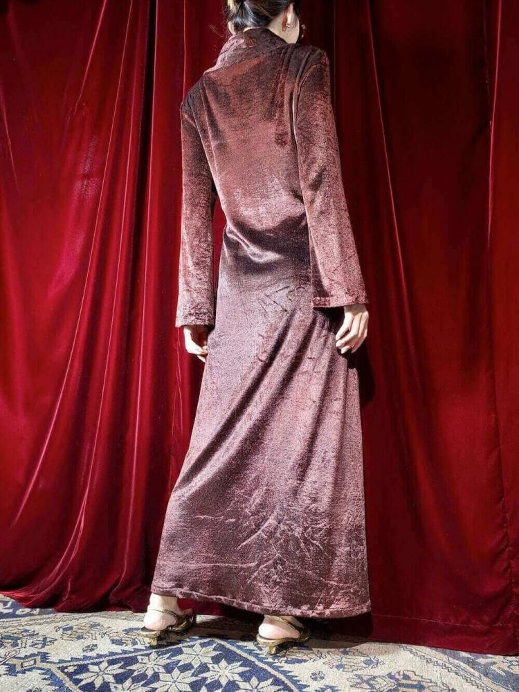 Brown Velvet Off Turtle Neck Dress