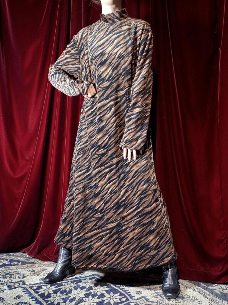 Tiger Velvet High Neck Dress