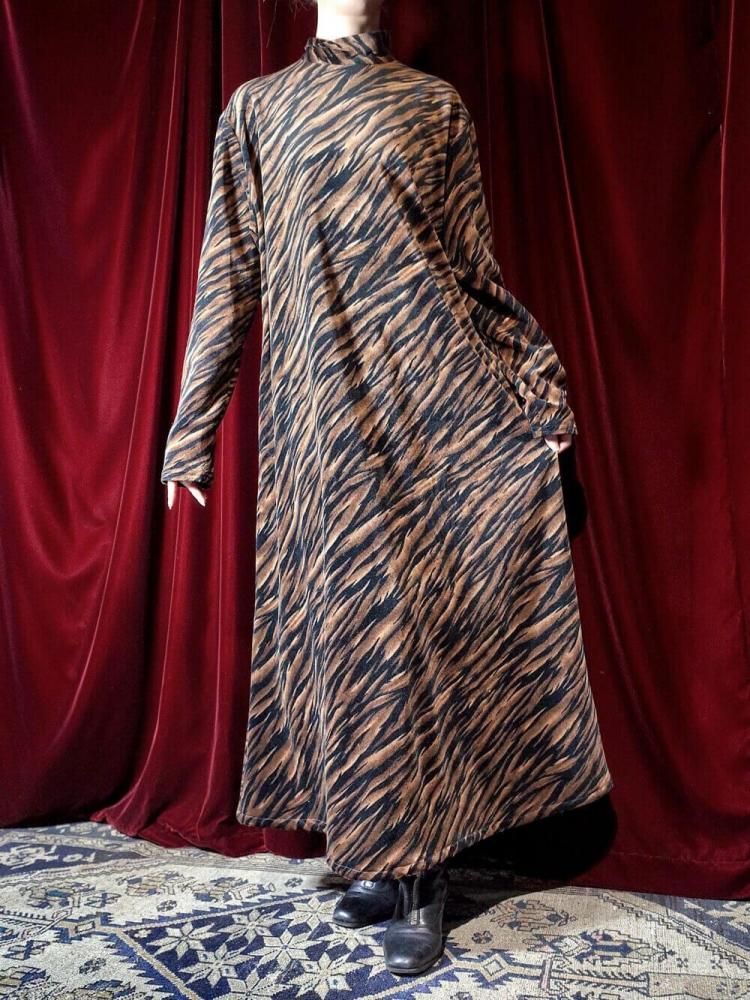 Tiger Velvet High Neck Dress
