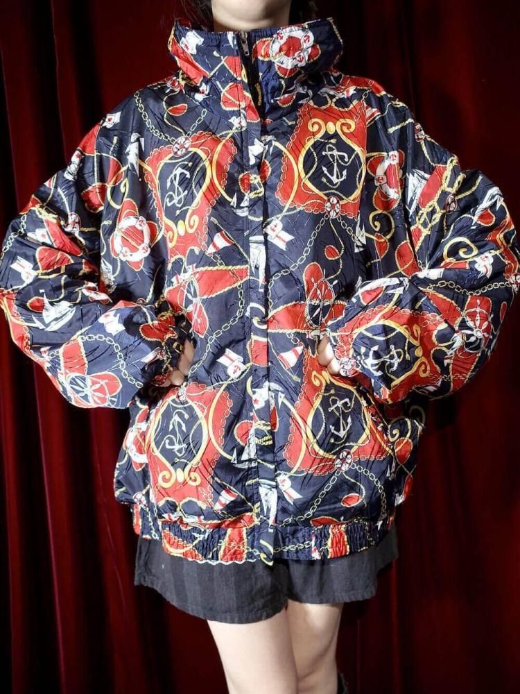 Scarf Arabesque Pattern Zip up Blouson