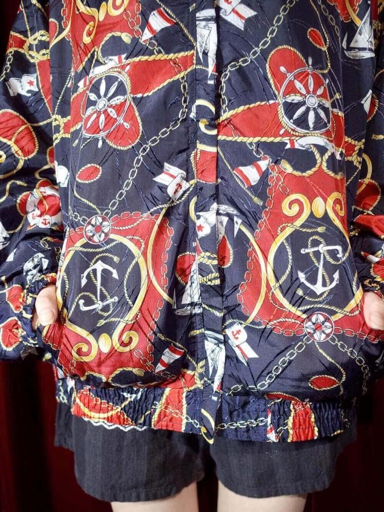 Scarf Arabesque Pattern Zip up Blouson
