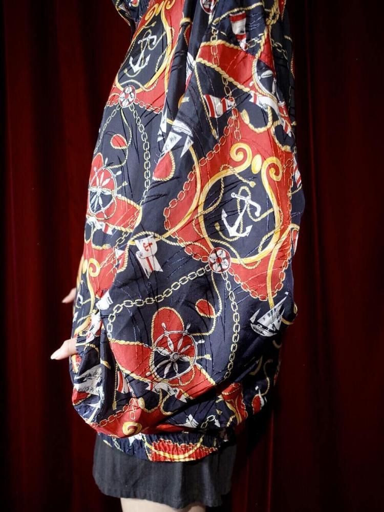 Scarf Arabesque Pattern Zip up Blouson