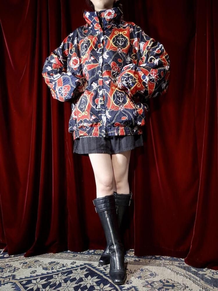 Scarf Arabesque Pattern Zip up Blouson