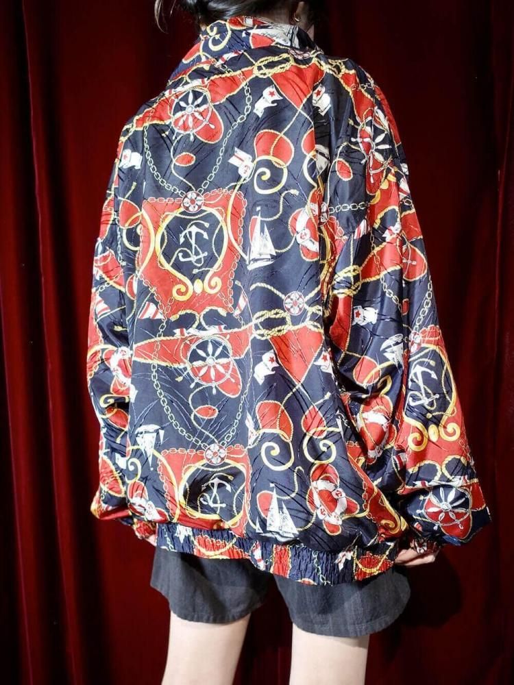 Scarf Arabesque Pattern Zip up Blouson
