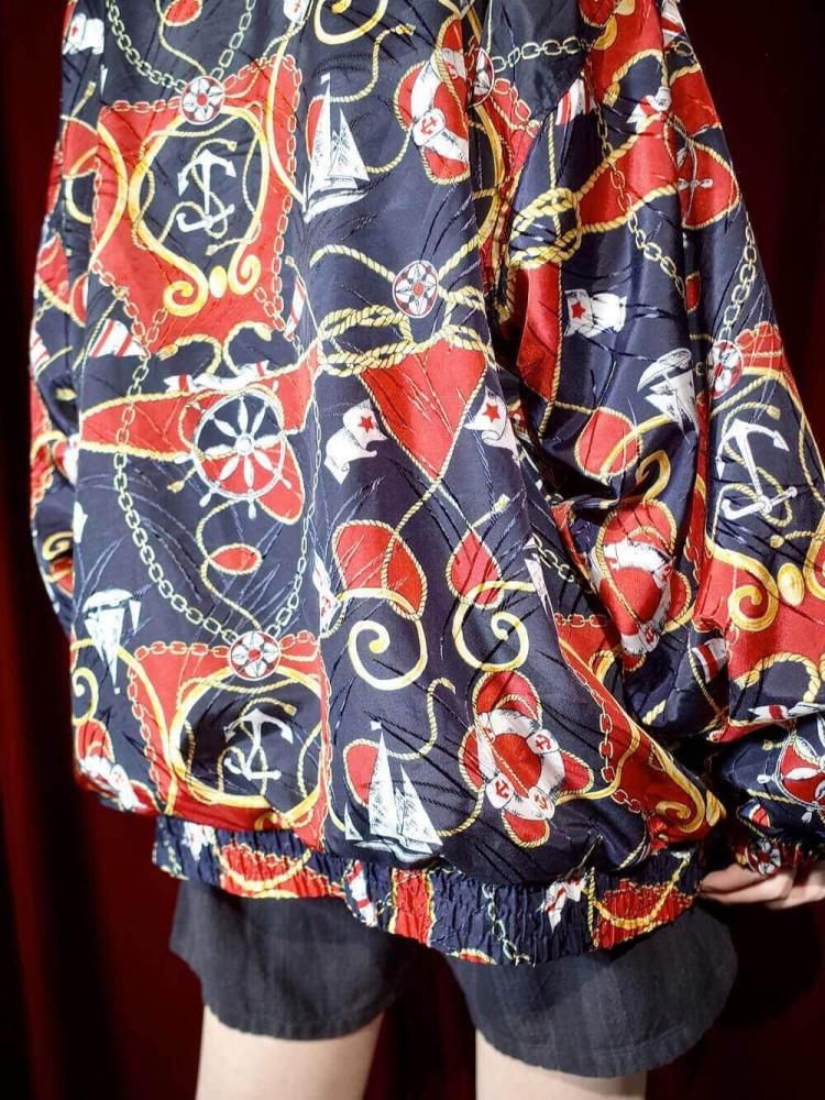 Scarf Arabesque Pattern Zip up Blouson