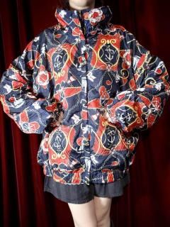 Scarf Arabesque Pattern Zip up Blouson