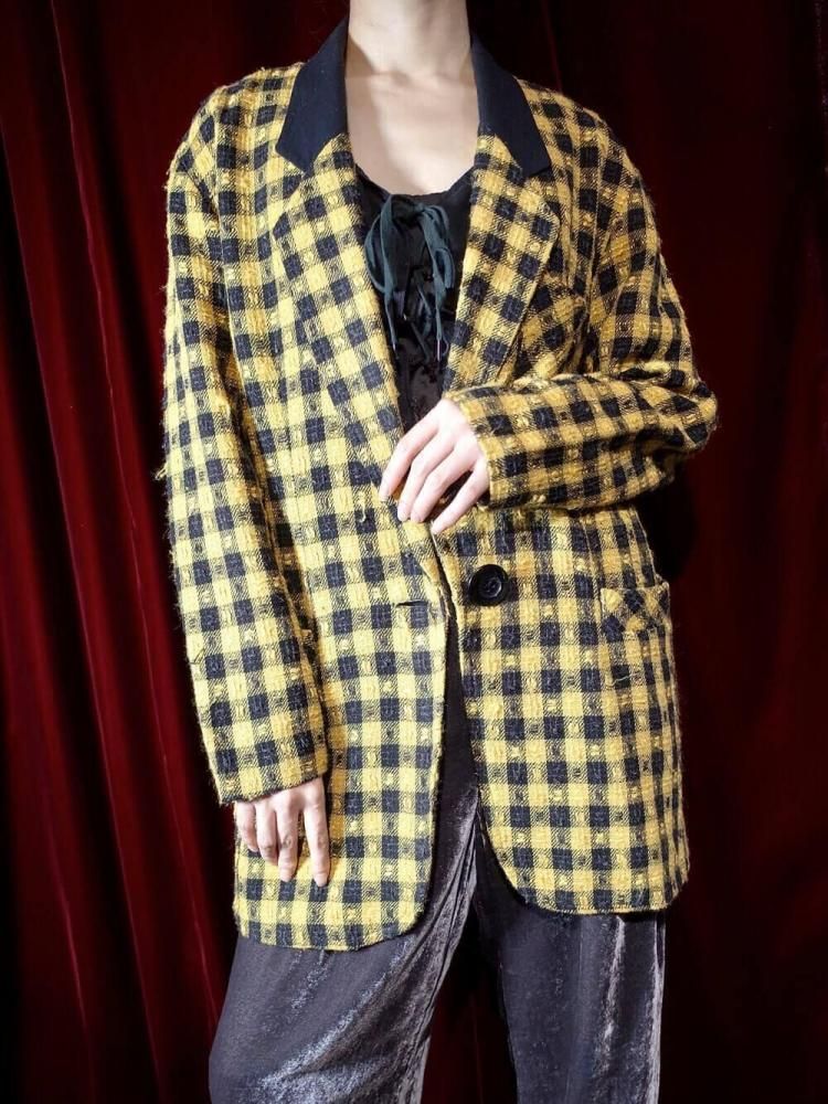 Yellow  Black Checker Tailored Jacket