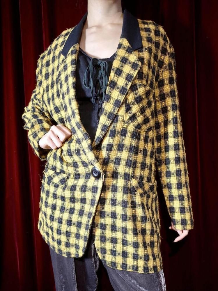 Yellow  Black Checker Tailored Jacket