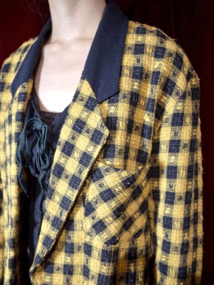 Yellow  Black Checker Tailored Jacket