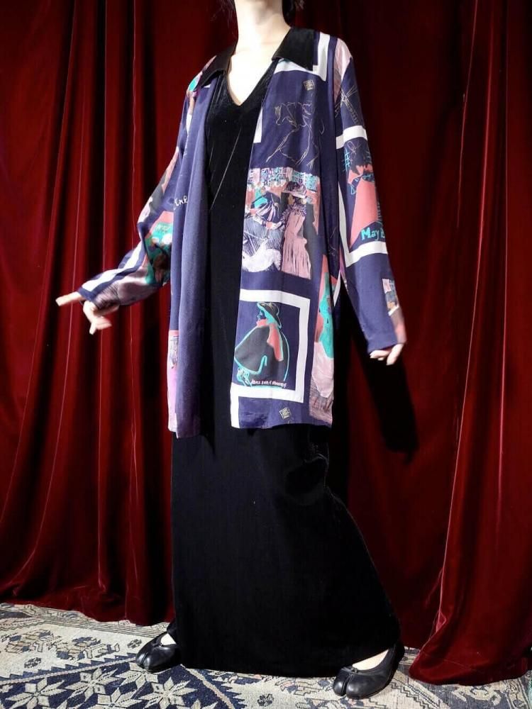 "Antique Poster Art Pattern" Collarless Jacket