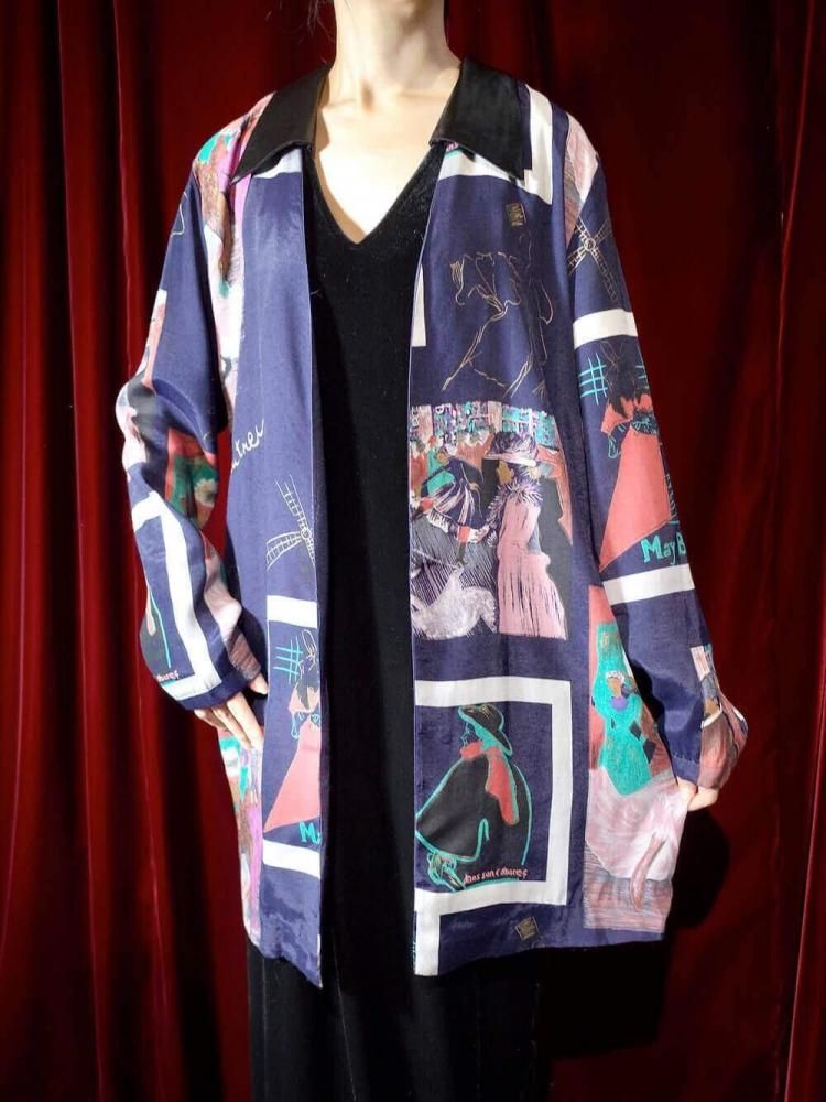 "Antique Poster Art Pattern" Collarless Jacket
