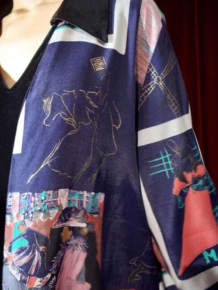 "Antique Poster Art Pattern" Collarless Jacket