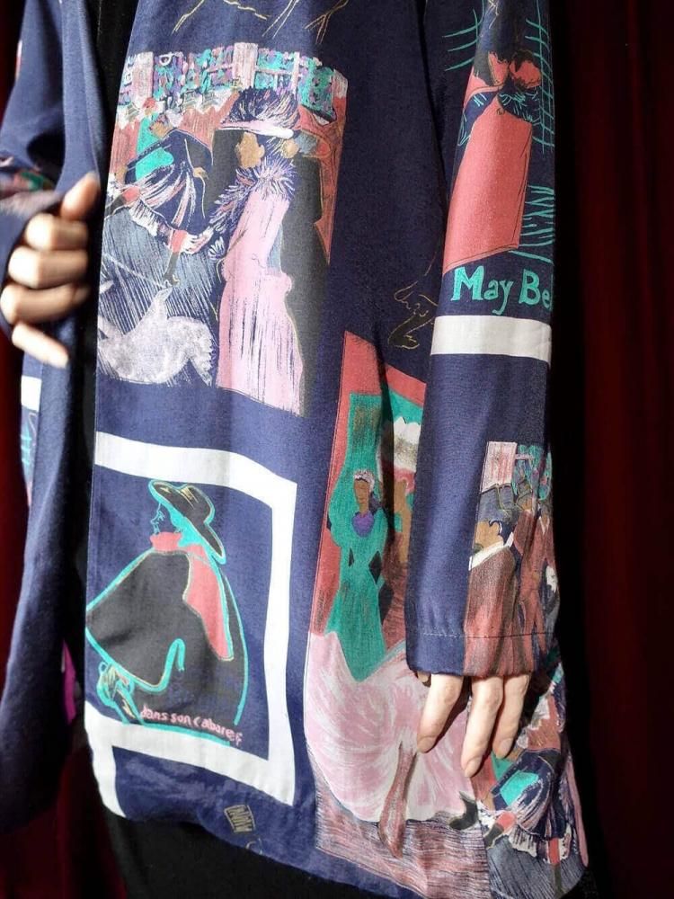 "Antique Poster Art Pattern" Collarless Jacket