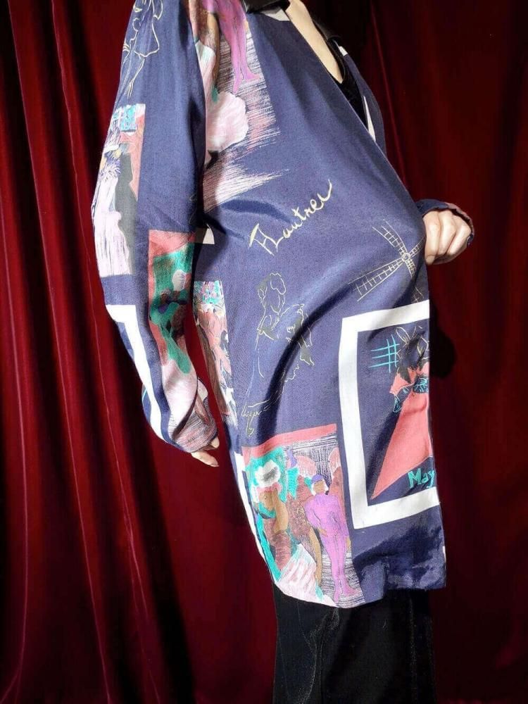 "Antique Poster Art Pattern" Collarless Jacket