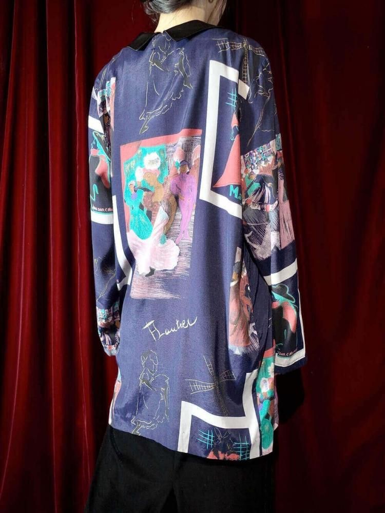 "Antique Poster Art Pattern" Collarless Jacket