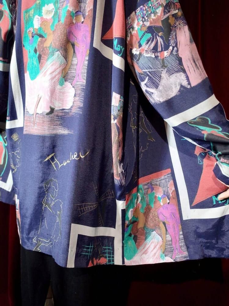 "Antique Poster Art Pattern" Collarless Jacket