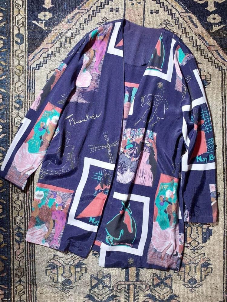 "Antique Poster Art Pattern" Collarless Jacket