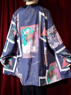 "Antique Poster Art Pattern" Collarless Jacket