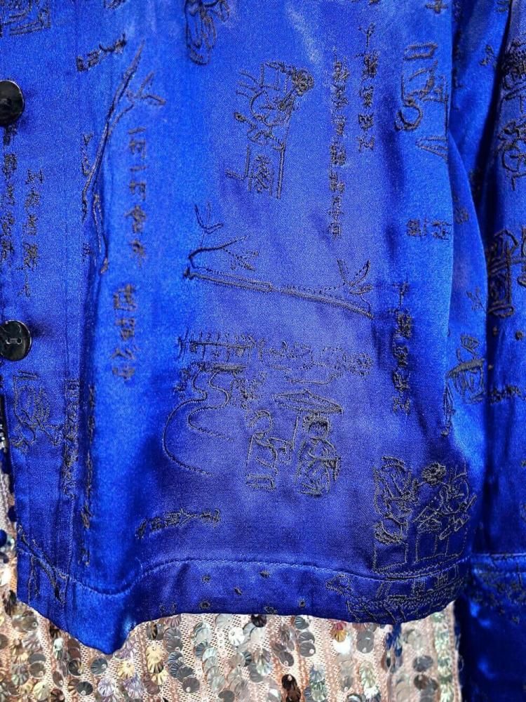 Royal Blue Silk Satin Embroidery China Jacket