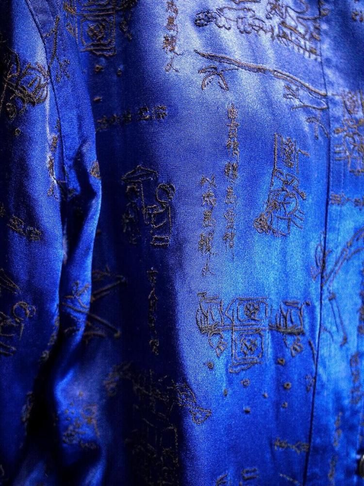 Royal Blue Silk Satin Embroidery China Jacket
