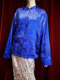 Royal Blue Silk Satin Embroidery China Jacket
