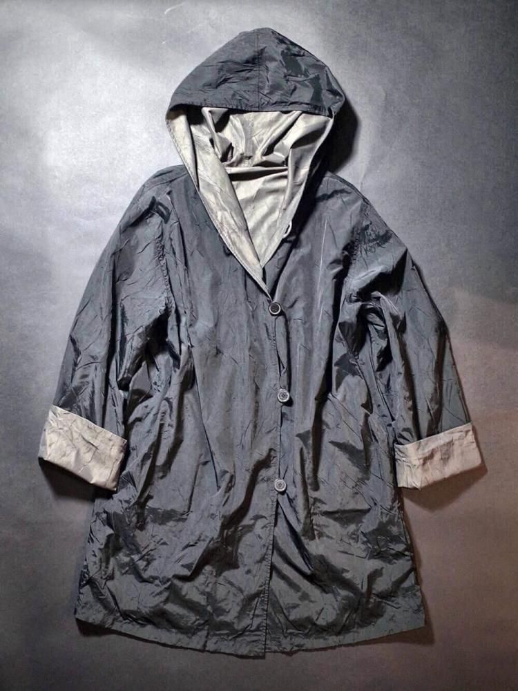 Iridescent  Black Hoodie Nylon Coat Reversible