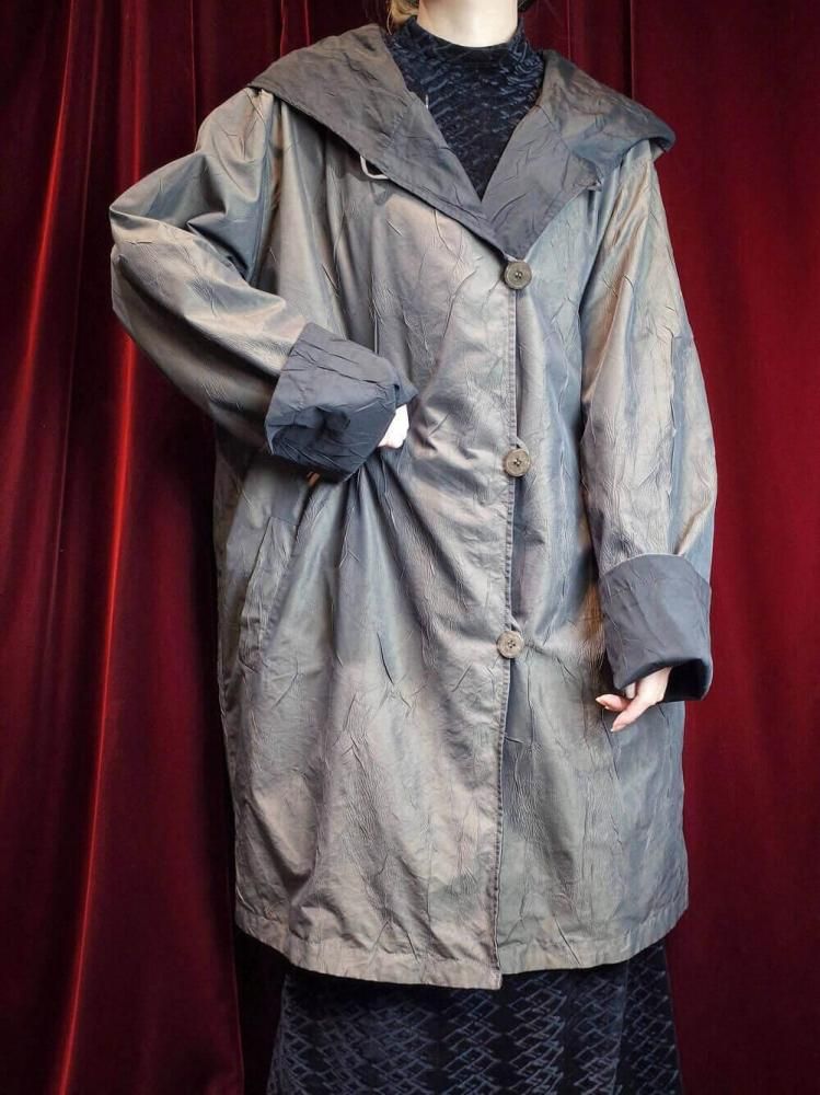 Iridescent  Black Hoodie Nylon Coat Reversible