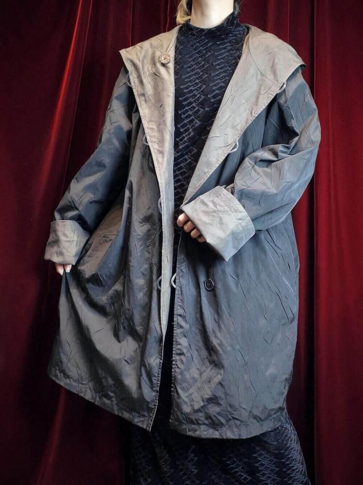 Iridescent  Black Hoodie Nylon Coat Reversible